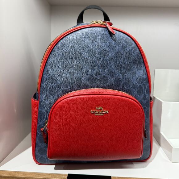 Coach Court Backpack In Signature Canvas CZ176 Denim/Bold Red - Picture 1 of 8